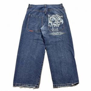 Jnco Laagbouw Jeans Mannen Y2K Harajuku Hip Hop Goth Grafische Borduren Retro Blauw Baggy Denim Broek Casual streetwear Broek nieuwe J3f1#