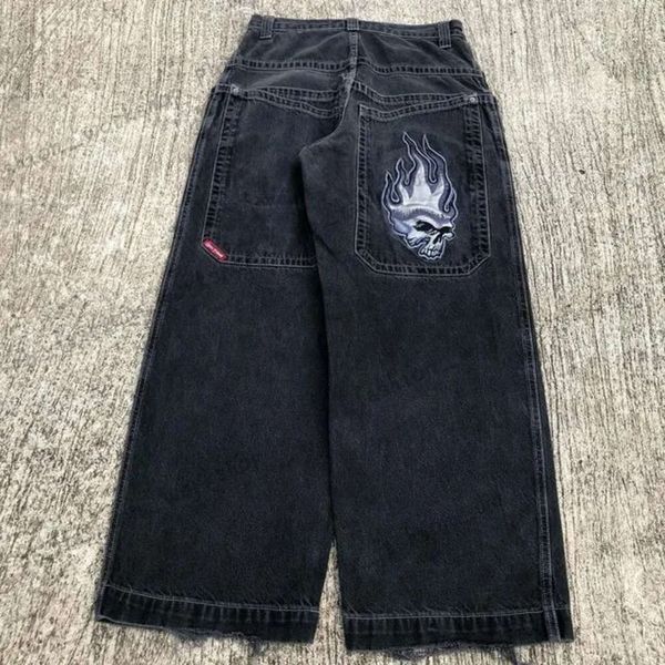 JNCO Mens Jnco Jeans para Y2k Streetwear Hip Hop Guantes de boxeo Estampado gráfico Pantalones negros holgados Hombres Mujeres Harajuku Pantalón ancho gótico 241