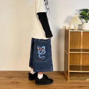 Jnco Mens Vintage Streetwear Hip Hop Snake Graphic Wide Leg Denim broek Baggy Gym Shorts Men Mode Jorts Jeans 240403