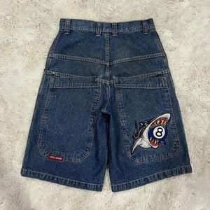 JNCO Shorts Y2K Pantalon Hip Hop Shark Graphic Retro Blue Baggy Denim Gym Mens Gothic Basketball Short Streetwear 240506