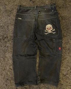 JNCO Streetwear Retro Jeans para hombre Y2K Hip Hop Skull Graphics bordado Baggy Jeans pantalones negros gótico cintura alta pantalón ancho 231220