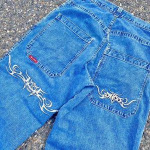 JNCO Y2K Haruku Hip Hop graphique broderie rétro bleu Baggy jean hommes femmes nouveau gothique taille haute jambe large pantalon