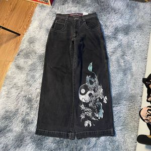 JNCO Y2k Streetwear Hip Hop Bokshandschoenen Grafische Print Baggy Zwarte Broek Mannen Vrouwen Harajuku Gothic Brede Broek g1