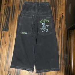 JNCO Y2K streetwear mannen kleding Baggy Jeans Hip Hop hoge kwaliteit Geborduurd patroon zwarte jeans vrouwen Goth wijde pijpen 240321