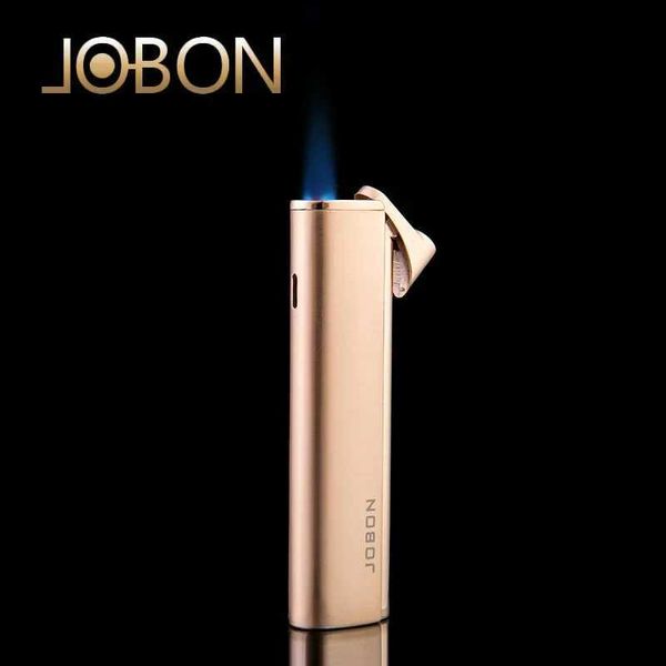 Jobon – briquet droit en métal Ultra-fin, grande muraille en soie, flamme bleue, créatif, personnalisé, coupe-vent, cadeau pour hommes