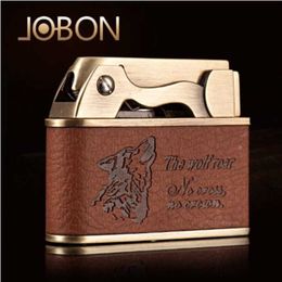 JOBON Klassieke Retro Huid Creatieve Kerosine Lichter Een knop Uitwerpen Metalen High-end Roken Accessoires mannen Gift JQTJ