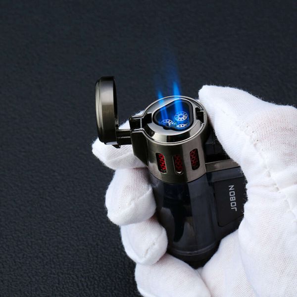 Jobon Compact Cigar Light Iatable Triple Torch Troproprowing Flame Flame Alivable Cighters Fuel Visible