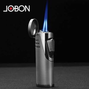 JOBON Metalen Multifunctionele Butaan Geen Gas Aansteker Krachtige Blauwe Vlam Turbine Fakkel Jet Sigaar Heren Gift met Punch