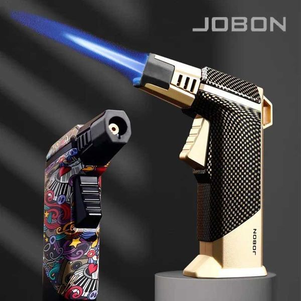 JOBON – briquet à flamme en métal, pistolet bleu puissant coupe-vent avec verrouillage, dispositif d'allumage à Base antidérapante