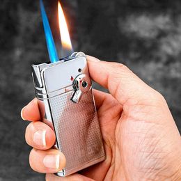 Jobon dos llamas (llama de chorro azul a prueba de viento + llama roja) encendedor de Metal sin Gas rueda de molienda inflable caja de regalo para fumar GA3N