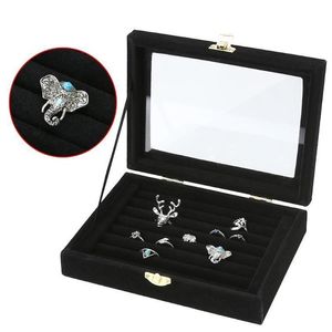 Jocestyle Nieuwe Fluwelen Sieraden Sieraden Doos Sieraden Organisator Display Opslag Glas Cover Houder Rack Voor Ring Oorbel C19021601284E