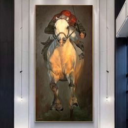 Jockey rennende paardenposters en prints canvas kunst abstract schilderen moderne woningdecor muur kunst foto's voor woonkamer dier250q