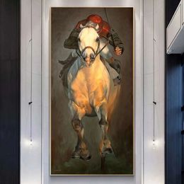 Jockey Rennend Paard Posters en Prints Canvas Kunst Abstract Schilderij Moderne Home Decor Kunst Foto's Voor Woonkamer Animal230q