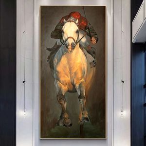 Pósteres e impresiones de Jockey Running Horse, pintura abstracta de arte en lienzo, decoración de pared moderna para el hogar, imágenes artísticas para animales de sala de estar