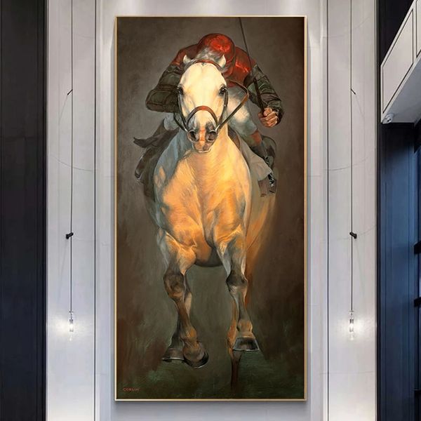 Jockey Running Horse Affiches et Gravures Toile Art Peinture Abstraite Moderne Décor À La Maison Mur Art Photos Pour Salon Animal