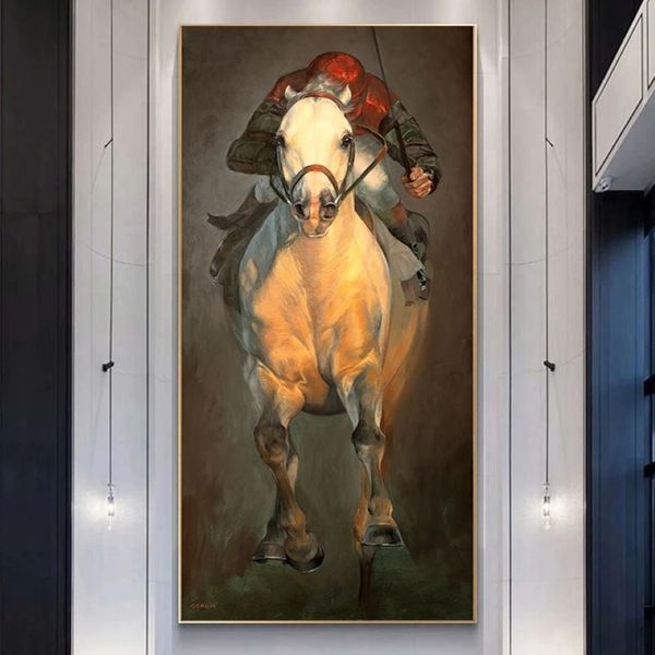 Jockey Running Horse – affiches et imprimés sur toile, peinture abstraite, décoration de maison moderne, images d'art mural pour salon, Animal1857