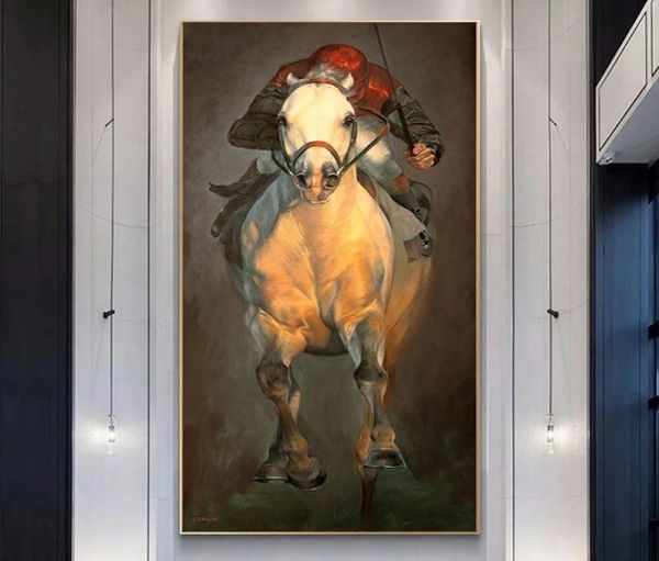 Jockey Running Horse – affiches et imprimés sur toile, peinture abstraite, décoration de maison moderne, images d'art murales pour salon, animal 1098236