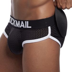 JOCKMAIL Merk Heren Ondergoed Slips Sexy Pad Voor + Achter Magische billen Dubbele Verwijderbare Push Up Cup JM346