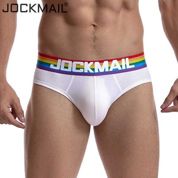 JOCKMAIL Calzoncillos para hombres Ropa interior Sexy Transpirable Rayas del arco iris Calzoncillos Ropa interior cómoda Pantalones cortos Cueca Gay Hombre Bragas Caliente P0812