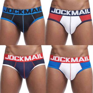 JOCKMAIL Hombres Ropa interior Sexy Poliéster Malla Cómodo Hombres Calzoncillos 4-Pack Slip Cueca Bragas masculinas Calzoncillos Calzoncillos Pantalones gay XXL T220816