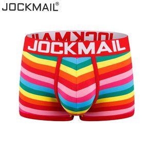 JOCKMAIL hommes boxeurs sous-vêtements Sexy sous-vêtements coton rayures arc-en-ciel respirant JM460