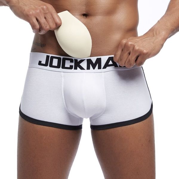 JOCKMAIL Boxers de sous-vêtements rembourrés pour hommes Trunks sexy renflement de poche de pénis gay améliorant l'avant arrière Double tasse push up amovible Y200415256F