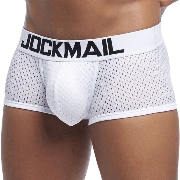 JOCKMAIL Sexy Men Underwear Boxer Respirant Mesh boxershorts hommes Male Underpants cueca Gay pénis poche Panties Mens Trunks 220423