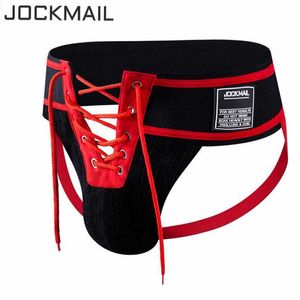 Jockmail Sexy hommes sous-vêtements slips Jockstrap fesses nues culottes Gay mâle culottes Shorts sac bombé sous-vêtements doux Cueca P0812274P