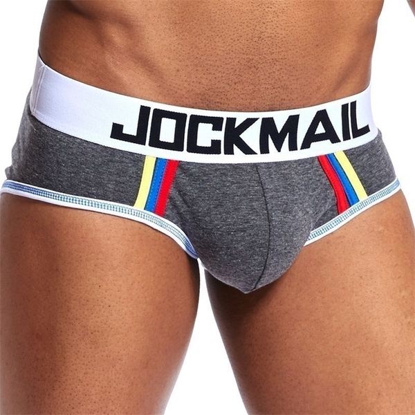 JOCKMAIL Sexy Men Sous-vêtements pénis pochette hommes slips tanga Gay Sous-vêtements hommes bikini Slip Modal et coton 2 Style 7 couleurs blanc T200517