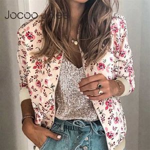Jocoo Jolee Automne Floral Imprimé Veste Élégant Zipper Bomber Veste Casual Bureau Porter Mince Manteau Rétro Outwear 211014