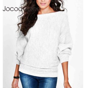 Jocoo Jolee casual losse breien trui voor vrouwen herfst winter batwing mouw trui vrouwelijke trui tops mode 210518