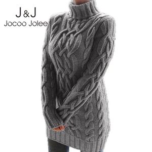 Jocoo Jolee Europe Chaud épais Twist Slim Robe tricotée Vintage Thrtleneck Pull Robe Bureau Lady Élégant Long Pull 210518