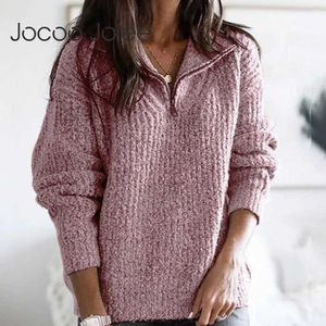 JOCOO JOLEE EUROPE EUROPA ZIPPER Turtleneck trui Vintage Solid Pullover Plus Size losse gebreide jumpers Casual pullover tops S-5XL 210619