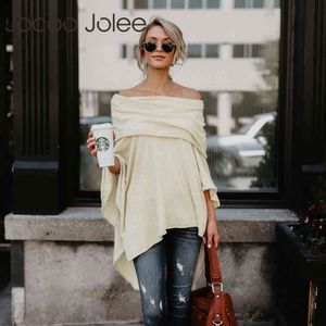 Jocoo Jolee Fashion Cloak Trui Off Schouder Losse Slash Hals Casual Gebreide Batwing Mouw Sweater Choningas Mujer Grande 210518
