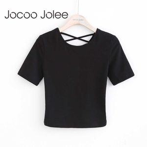 Jocoo Jolee Sexy haut dos nu femmes O cou à manches courtes Sexy t-shirt Slim Crop hauts t-shirt Femmen Global Shopping 210619