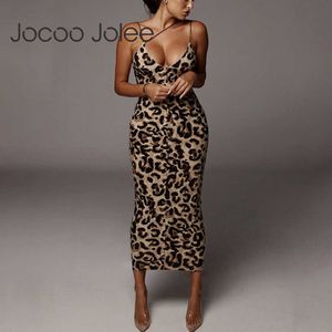 Jocoo Jolee Sexy Léopard Imprimé Spaghetti Sangle Moulante Robe Midi Femmes Mode D'été Robes Soirée Club Robes 210619