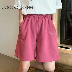 JOCOO JOREE Shorts Femmes Broderie Élasticité Coréen Sweet Harajuku Demi-Short Summer Coton Coton Oversize Pantalon court 210619
