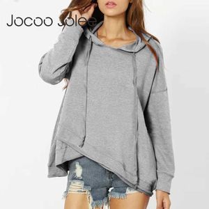 JOCOO JOLEE dames herfst casual solide losse hoodies lange mouw streetwear plus size sweatshirts vintage pullover hoodies 210619
