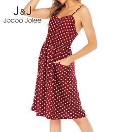 Jocoo Jolee Femmes Boho Floral Dot Imprimer Robe En Mousseline De Soie D'été Sans Manches Sangle Plissée A-ligne Robe Vacances Plage Robe De Soirée 210518