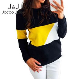 Jocoo Jolee Femmes Casual Color Block Hoodies Automne À Manches Longues Patchwork Filles Sweats Streetwear Lâche Pull Plus La Taille 210518