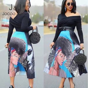 Jocoo Jolee Mujeres High Wiast Patrón de dibujos animados Faldas plisadas Verano Casual Tallas grandes A-Line Midi Faldas Streetwear 210518