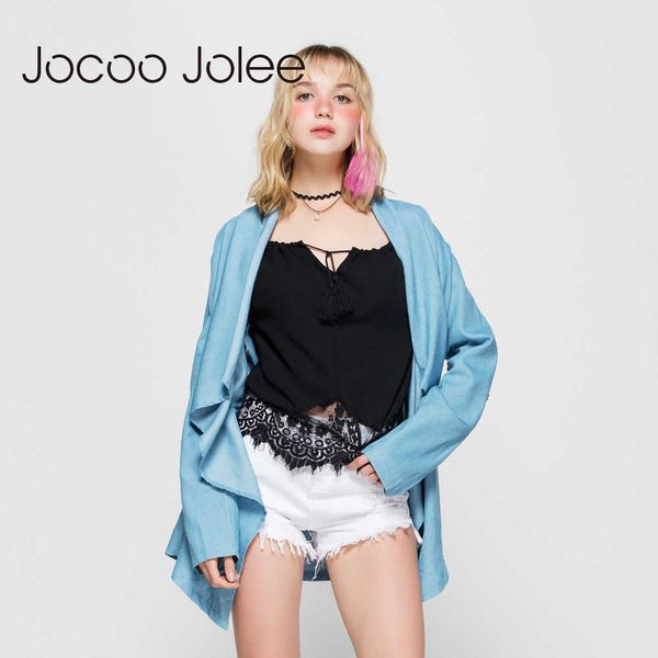 Jocoo Jolee Feminino Gabardina Manga Comprida Moda Feminina Agasalho Frente Aberta Casuais Casacos Assimétricos Sobretudo Corta-vento 210619