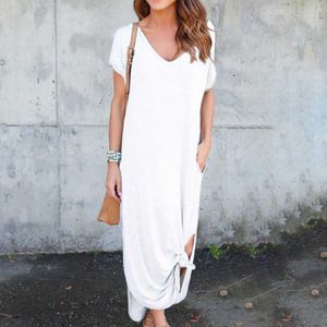 Jocoo Jolee vrouwen oversized lange jurk vintage korte mouw solide maxi casual t-shirt zomer losse sundress 2020 y0823
