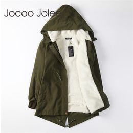 Jocoo Jolee Femmes Parkas Manteaux d'hiver à capuche épais coton chaud veste femme mode mi-long manteau ouaté outwear plus taille 5XL 201103