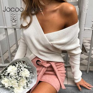 JOCOO JOLEE DROMEN SEXY V NEK Kruistrui Autumn Lange mouw Batwing Sleeve Slim Sweater Casual pullover Jumper Ladies Tops 210619