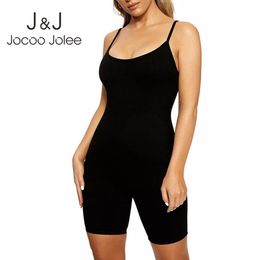 Jocoo Jolee Mujeres Verano Sexy Negro Flaco Playsuits Elegante Correa Tight Jumpsuit Shorts Casual Monos cortos Mamelucos 210518