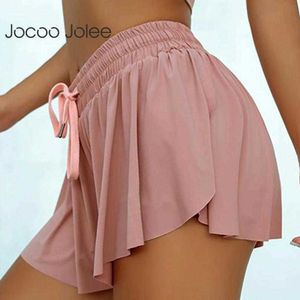 Jocoo Jolee Vrouwen Zomer Yoga Sport Running Lace-Up Ruffle Rok Korte Fitness Workout Push Up Gym Ademend Mid Taille 210619