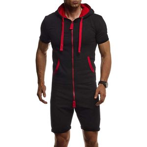 Jodimitty zomer mannen korte jumpsuit korte mouw rits hooded solide heren trainingspak sets uit één stuk overall sets sportwear x0610