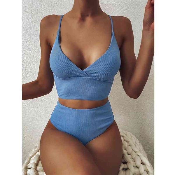 Jodimitty femmes Bandage Bikini ensemble Push-up solide taille haute plage maillot de bain bandeau rembourré soutien-gorge maillot de bain maillots de bain 210621