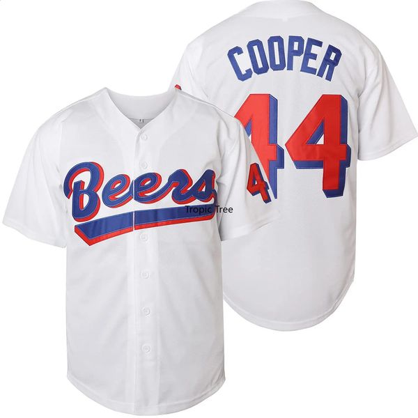 Joe Cooper Jersey 44 Beer League Béisbol Camisa para hombre Película Cosplay Ropa Todo cosido Tamaño de EE. UU. SXXXL Blanco 240122
